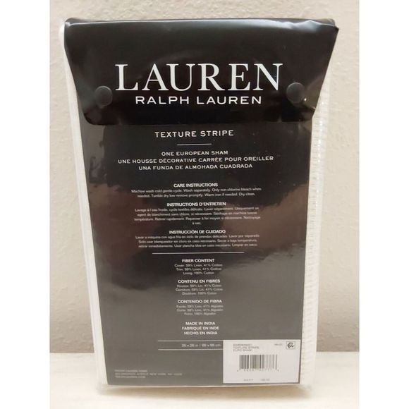 Ralph Lauren TEXTURE STRIPE White Cotton Linen Euro European Pillow Sham 26"x26" - Picture 6 of 11
